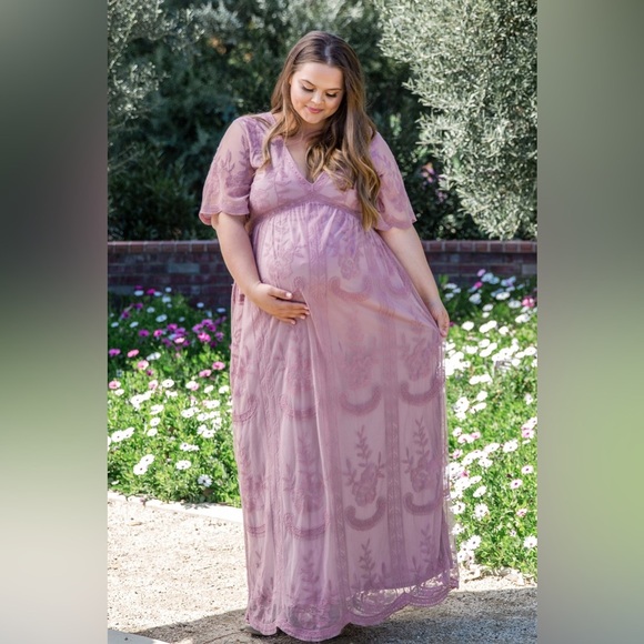 Pinkblush Dresses & Skirts - Pinkblush mauve lace overlay plus size maxi dress nwot